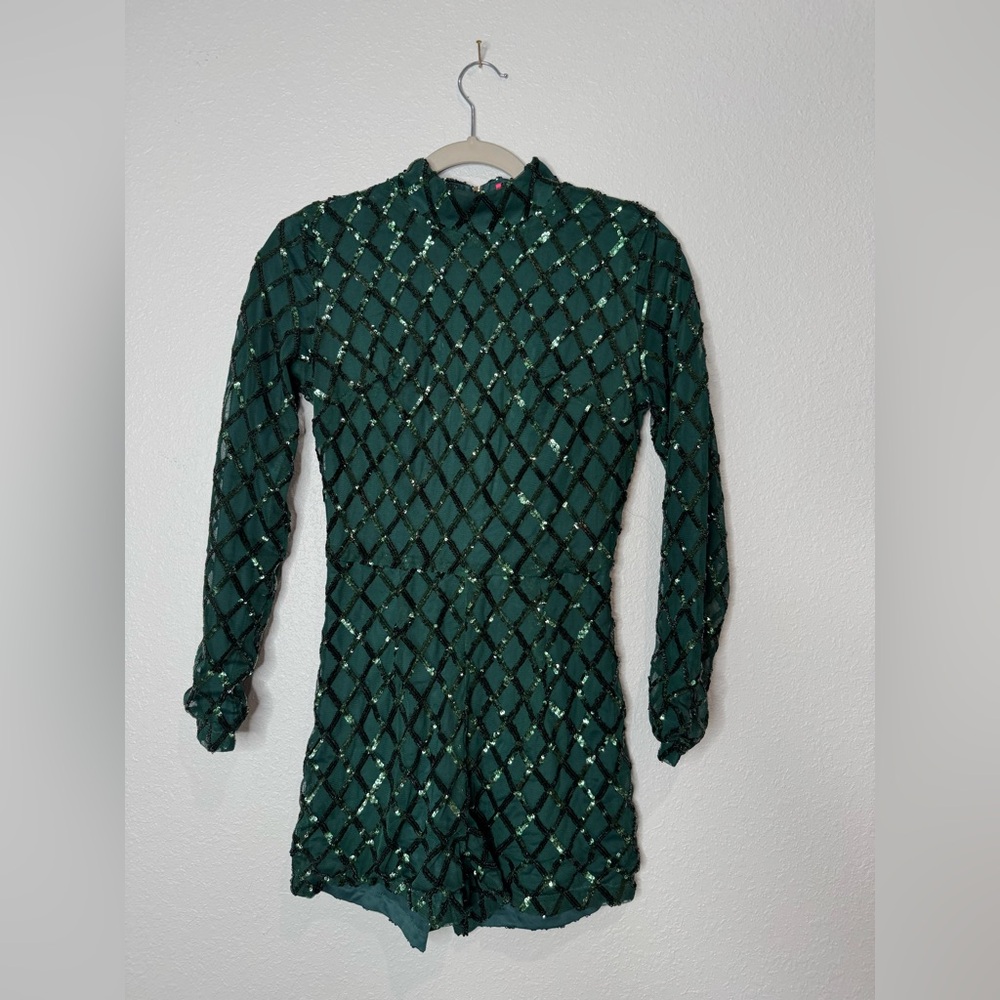 Sparkling shorts romper with long sleeves! NYE!
